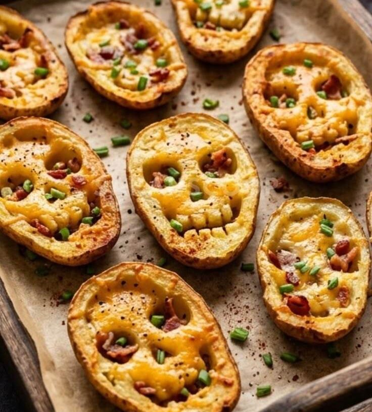 Pommes de terre farcies au fromage, bacon et ciboulette