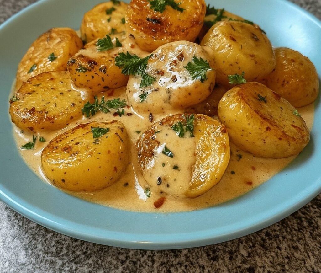 Pommes de Terre Grenaille à la Sauce Crémeuse à l’Ail : recette facile